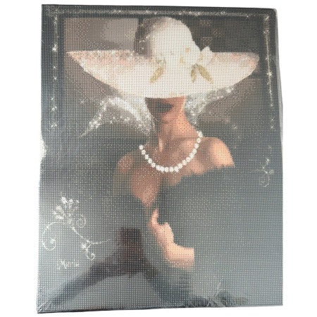 Tablou GR07 Goblen Diamante Rotunde, cu rama, 50 x 40 cm, Femeie cu palarie alba [3]