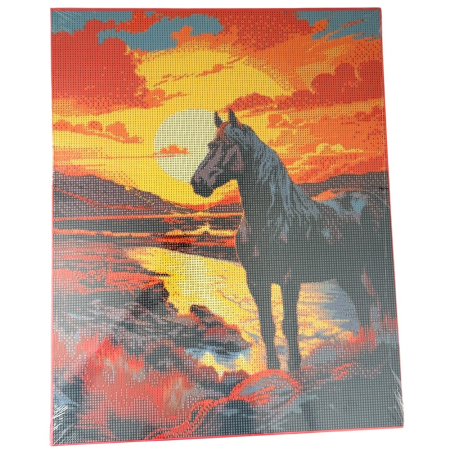 Tablouri cu diamante - Tablou GR08 Goblen Diamante Rotunde, cu rama, 50 x 40 cm, Cal negru