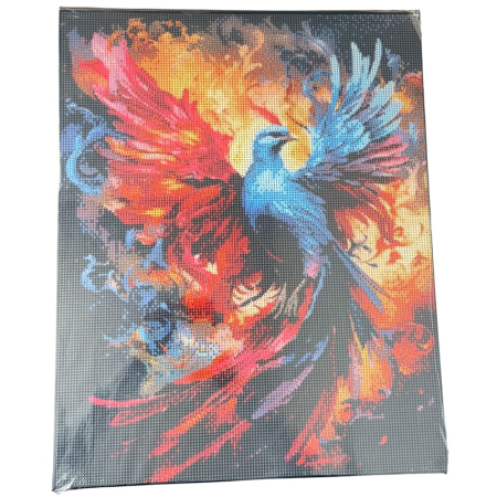 Tablouri cu diamante - Tablou GR09 Goblen Diamante Rotunde, cu rama, 50 x 40 cm, Pasarea Phoenix