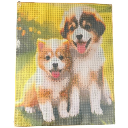 Tablouri cu diamante - Tablou GR12 Goblen Diamante Rotunde, cu rama, 50 x 40 cm, Doi Catei