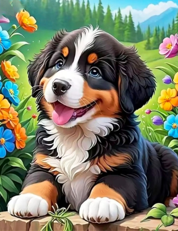 Tablouri pictura pe numere - Tablou pm10024 Catel Bernese Mountain Dog, Picteaza Dupa Numere, cu rama, 20x30 cm