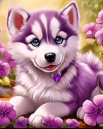 Tablouri DIY - Tablou pm10023 Catel Puppy Husky, Picteaza Dupa Numere, cu rama, 20x30 cm