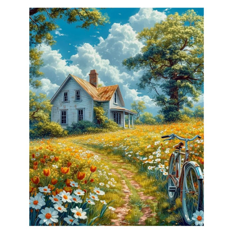 Tablouri DIY - Tablou PM10027, Peisaj rural, Picteaza dupa numere, cu rama de lemn, 40x50 cm