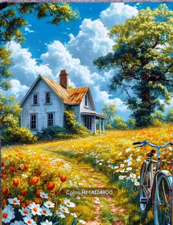 Tablouri DIY - Tablou PM10027, Peisaj rural, Picteaza dupa numere, cu rama de lemn, 40x50 cm