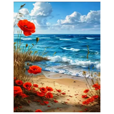 Tablou PM10046, Maci pe malul marii, Picteaza dupa numere, cu rama de lemn, 40x50 cm [0]