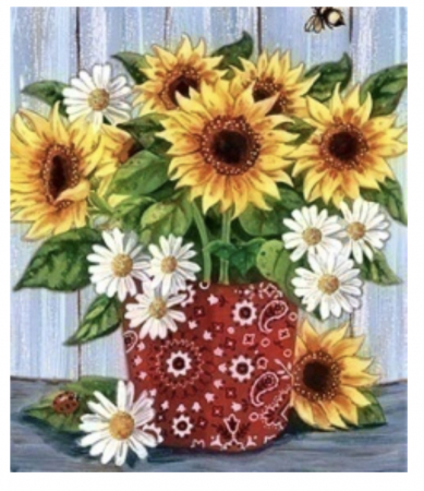Tablouri DIY - Tablou PM501 Vaza cu floarea soarelui, Picteaza dupa numere, cu rama de lemn, 20 x 30 cm