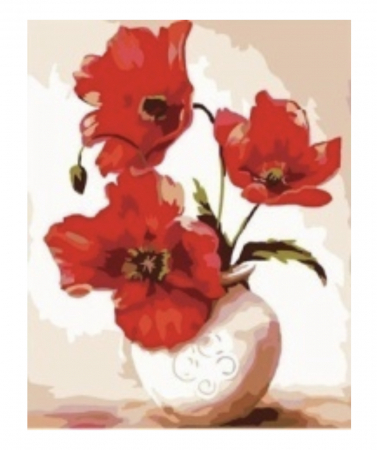 Tablouri pictura pe numere - Tablou PM613 Picteaza dupa numere, Maci in vaza, 20 x 30 cm