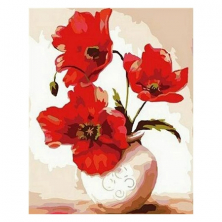 Tablouri pictura pe numere - Tablou PM613 Picteaza dupa numere, Maci in vaza, 20 x 30 cm