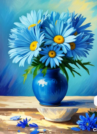 Tablouri pictura pe numere - Tablou PM716 Picteaza Dupa Numere, cu rama, 20x30 cm, Vaza cu margarete bleu