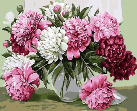 Tablouri pictura pe numere - Tablou PM720 Picteaza Dupa Numere, cu rama, 20x30 cm, Vaza cu bujori
