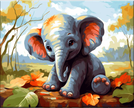 Tablouri pictura pe numere - Tablou PM714 Picteaza Dupa Numere, cu rama, 20x30 cm, Baby elefant
