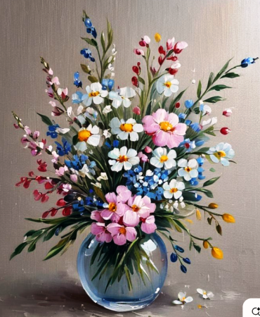 Tablouri pictura pe numere - Tablou PM2004 Picteaza Dupa Numere, cu rama, 40x50 cm, Vaza cu flori de camp