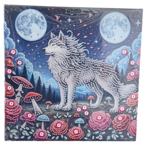 Tablouri cu diamante - Tablou YY111, Lupul Singuratic, cu Diamante, cu Umplere partiala, cu rama, 25x25 cm