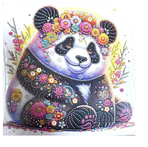 Tablouri cu diamante - Tablou YY120, Ursuletul panda, cu Diamante, cu Umplere partiala, cu rama, 25x25 cm