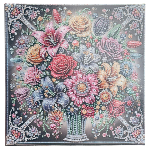 Tablouri cu diamante - Tablou YY59, Vaza cu flori,cu Diamante, cu Umplere partiala, cu rama, 25x25 cm