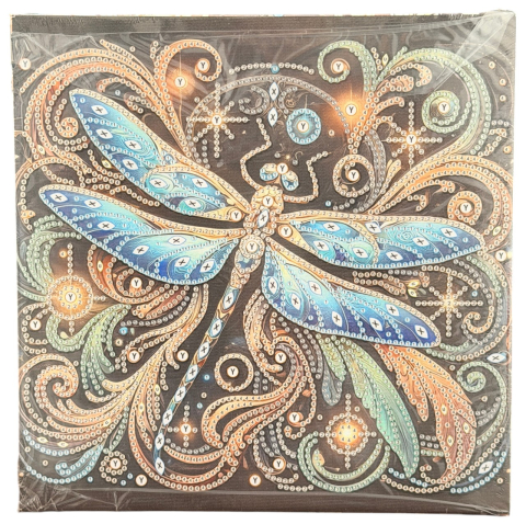 Tablouri cu diamante - Tablou YY71, Libelula, cu Diamante, cu Umplere partiala, cu rama, 25x25 cm
