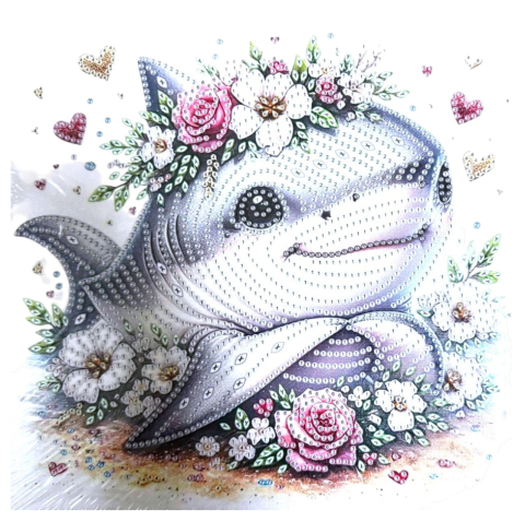 Tablouri cu diamante - Tablou YY78, Rechinul simpatic, cu Diamante, cu Umplere partiala, cu rama, 25x25 cm