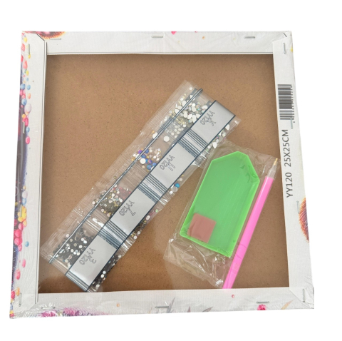 Tablouri cu diamante - Tablou YY83, Vacuta, Flori si Dovleci,  cu Diamante, cu Umplere partiala, cu rama, 25x25 cm