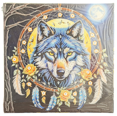 Tablouri cu diamante - Tablou YY84, Lupul Strabun, cu Diamante, cu Umplere partiala, cu rama, 25x25 cm