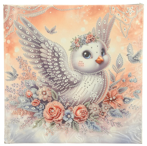 Tablouri cu diamante - Tablou YY93, Porumbita, cu Diamante, cu Umplere partiala, cu rama, 25x25 cm