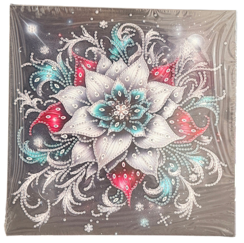 Tablouri cu diamante - Tablou YY96, Floare Mandala, cu Diamante, cu Umplere partiala, cu rama, 25x25 cm