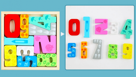 Tetris si puzzle cifrele colorate 0-9, Joc Montessori din lemn [1]
