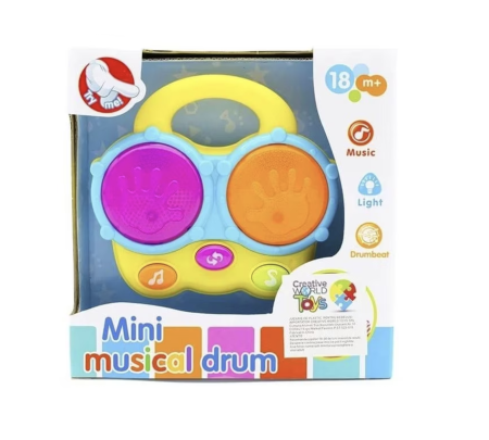 Jocuri si Jucarii - Toba interactive pentru copii 18 luni+, cu lumini si sunete, galben