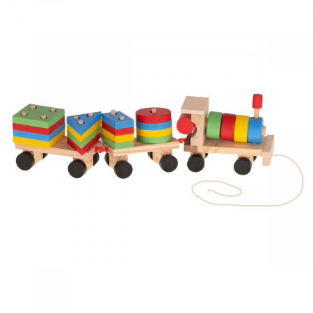 Trenulete si circuite din lemn - Tren cu sortator de forme, 30 cm, din lemn