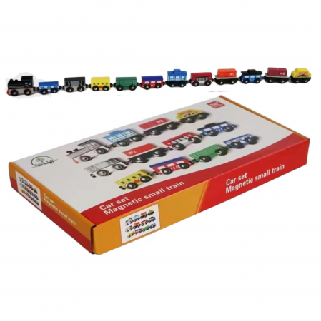 Trenulete si circuite din lemn - Set tren cu 12 piese, din lemn cu magnet, 96 cm