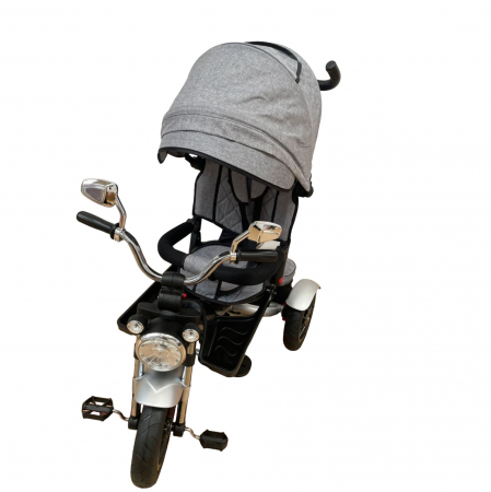Tricicleta cu far luminos si sunete, Maner reversibil, 4499 - Gri [3]