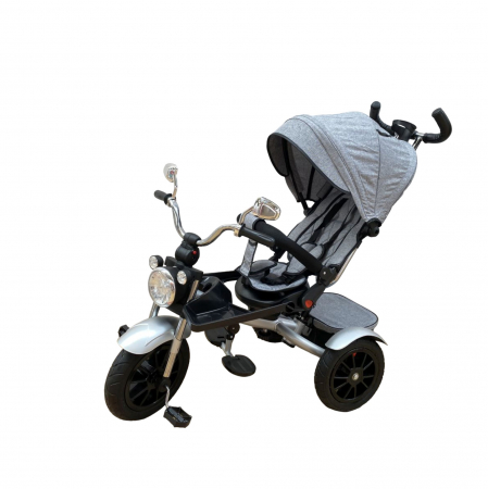La plimbare - Tricicleta cu far luminos si sunete, Maner reversibil, 4499 - Gri