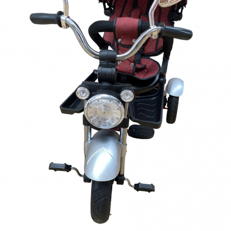 Tricicleta cu far luminos si sunete, Maner reversibil, 4499 - Rosu caramiziu [7]