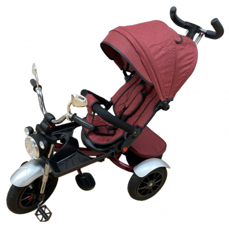 Tricicleta cu far luminos si sunete, Maner reversibil, 4499 - Rosu caramiziu [2]