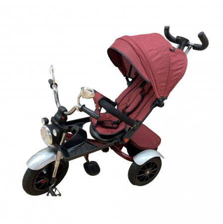 Tricicleta cu far luminos si sunete, Maner reversibil, 4499 - Rosu caramiziu [5]