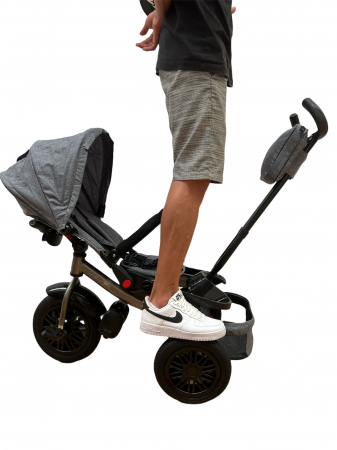 Tricicleta cu scaun reversibil si pozitie de somn, SL02 - Negru cu aripi aurii [5]