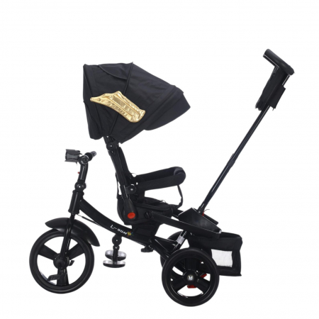 La plimbare - Tricicleta cu scaun reversibil si pozitie de somn, SL02 - Negru cu aripi aurii