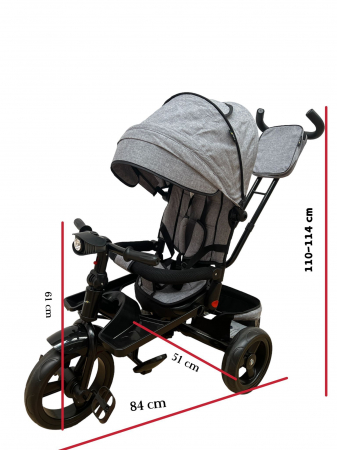 Tricicleta cu scaun reversibil si pozitie de somn, SL02 - Gri [26]