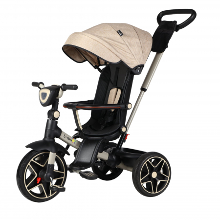 La plimbare - Tricicleta reversibila, evolutiva, cu pozitie de somn, roata cauciuc, cu lumini si muzica, SL05 Crem