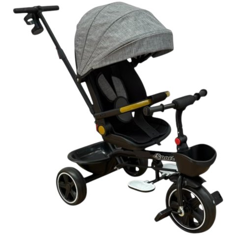 Triciclete - Tricicleta X1 Gri, cu maner parental, scaun reversibil, pliabila, pozitie de somn