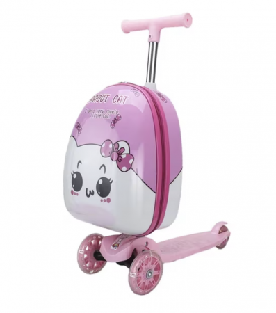 Trotinete pentru copii - Trotineta 2 in 1 cu Ghiozdan Troler si Roti LED, 618-1 roz