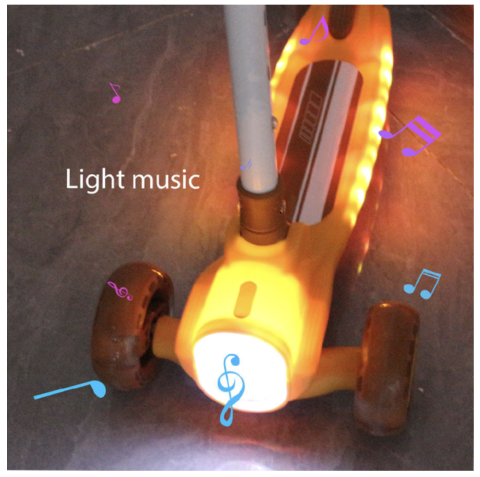 Trotineta 2022 galben, cu scaun, 3 roti LED, muzica, pliabila, reglabila, 3-12 ani [10]