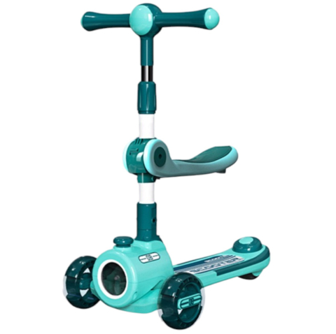 Trotinete pentru copii - Trotineta 2022 verde, cu scaun, 3 roti LED, muzica, pliabila, reglabila, 3-12 ani