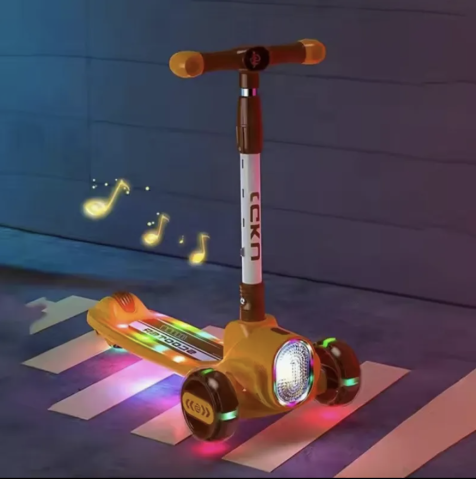 Trotineta 2022 verde, cu scaun, 3 roti LED, muzica, pliabila, reglabila, 3-12 ani [10]