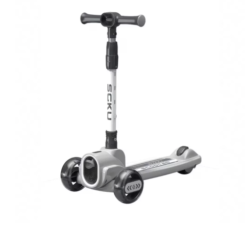 Trotineta 2022 gri, cu scaun, 3 roti LED, muzica, pliabila, reglabila, 3-12 ani [2]