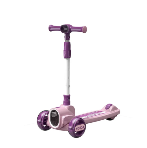 Trotinete pentru copii - Trotineta 2022 roz, cu scaun, 3 roti LED, muzica, pliabila, reglabila, 3-12 ani