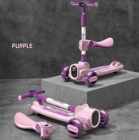 Trotineta 2022 roz, cu scaun, 3 roti LED, muzica, pliabila, reglabila, 3-12 ani [2]