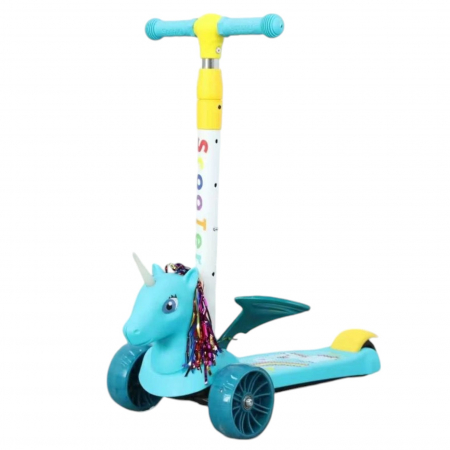 Trotinete pentru copii - Trotineta 3 Roți Pliabilă cu Lumini și Muzică Unicornul Bleu