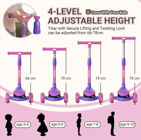 La plimbare - Trotineta copii 807 Albastru, pliabila, reglabila 4 trepte, 3 roti, lumini si muzica, 3-10 ani