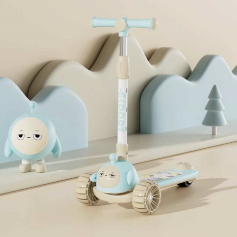 Trotinete pentru copii - Trotineta copii C Sport 807 Bleu, pliabila, lumini LED si muzica, 3 roti, 3-8 ani