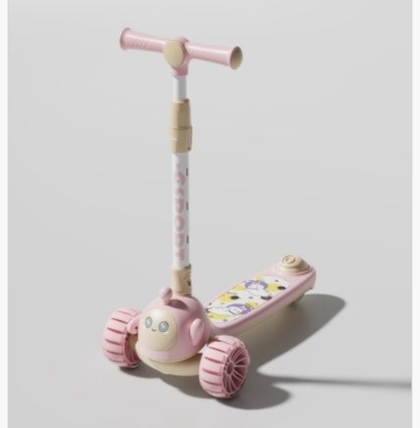 Trotinete pentru copii - Trotineta copii C Sport 807 Roz, pliabila, lumini LED si muzica, 3 roti, 3-8 ani